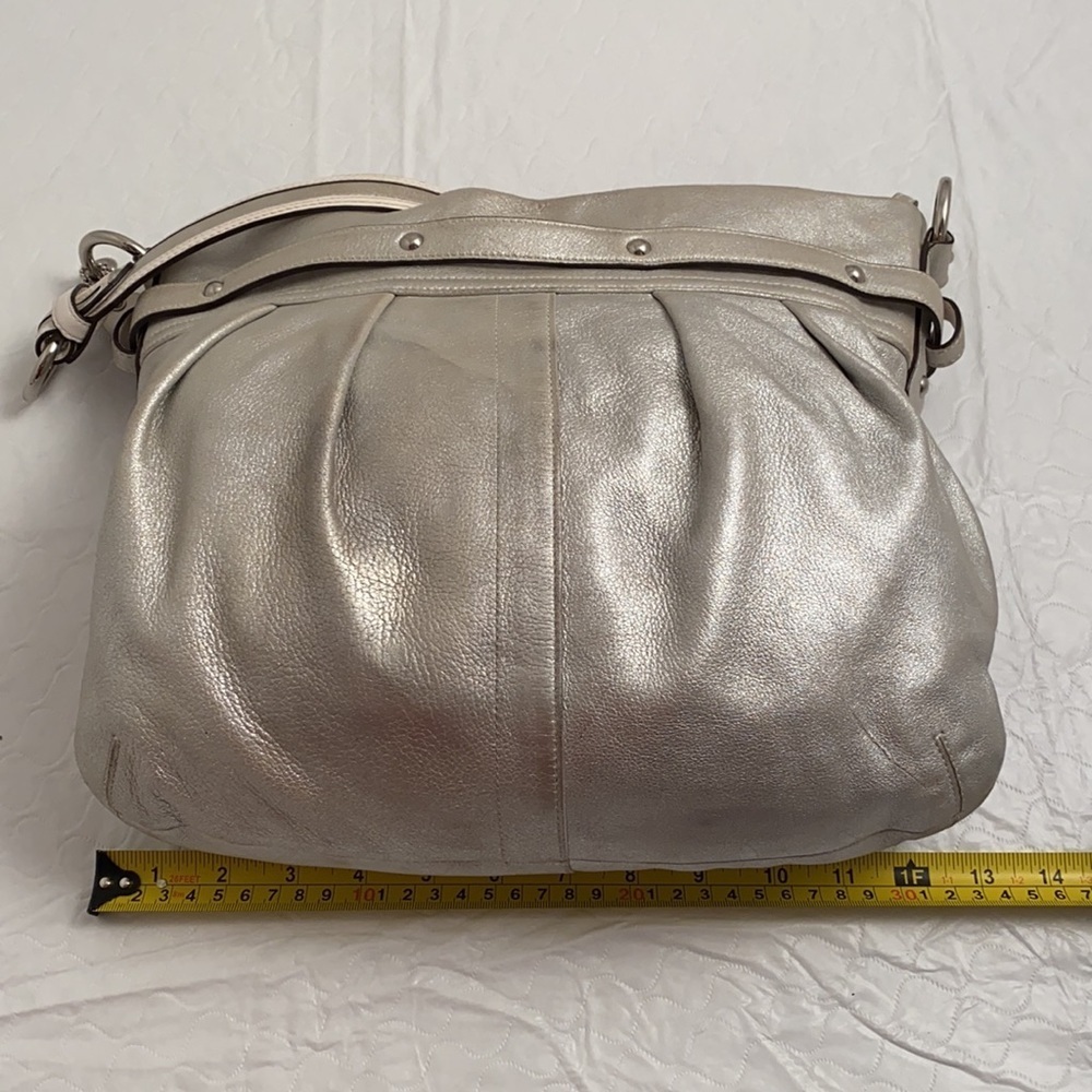 Coach silver metallic soft goat suede leather hobo bag with nickel hardware - Picture 8 of 15